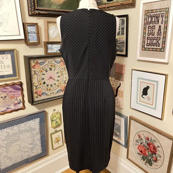 White House Black Market Pinstripe Sleeveless Midi Stretch Sheath Dress Size 14 - Picture 4 of 7